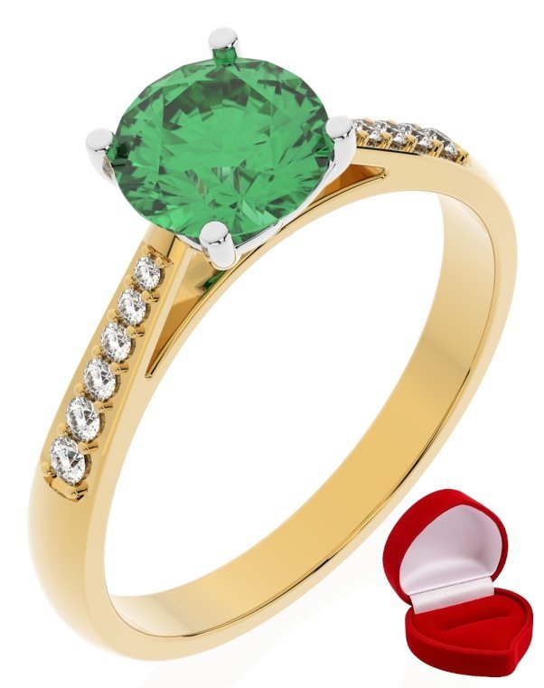 ZŁOTY PIERŚCIONEK ZARĘCZYNOWY 585 14k SZMARAGD 1 ct + PUDEŁKO R16