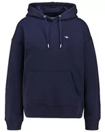Bluzy damskie - GANT Damska bluza z kapturem Rel Shield, niebieski (Evening Blue), 4XL - miniaturka - grafika 1