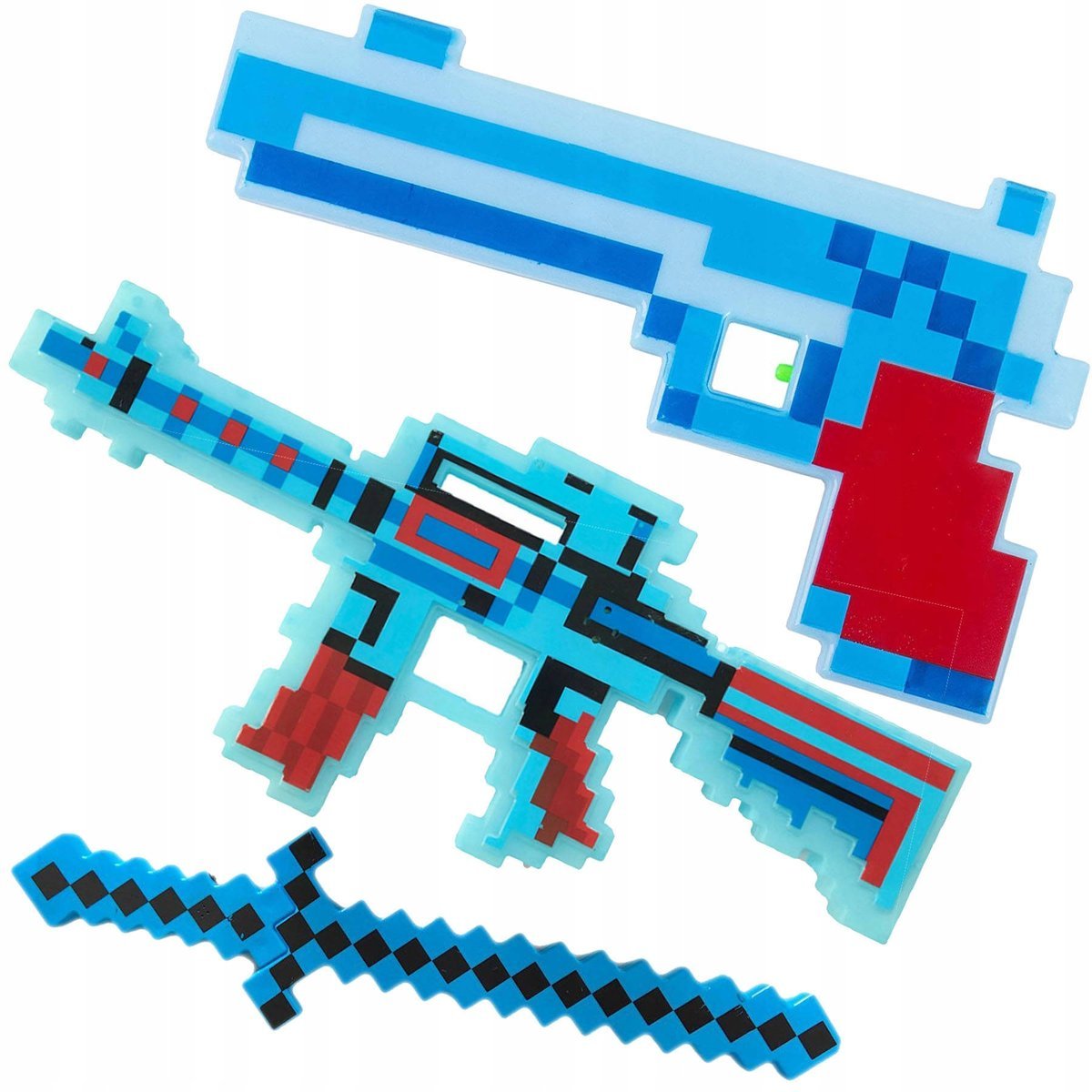 ZESTAW BRONI Z GRY MINECRAFT 3w1 PISTOLET KARABIN MIECZ ŚWIECĄCY LED DŹWIĘK
