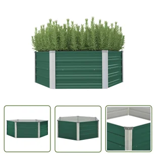 The Living Store Donica do podniesionej grządki - 129x129x46 cm - stal - zielona - Skrzynia Do Podniesionej Grządki - Donice - miniaturka - grafika 1