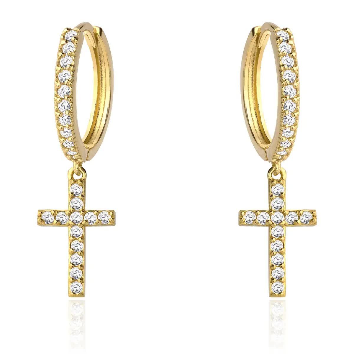 Kolczyki z krzyżami srebrne pozłacane wiszące