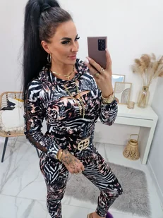 Komplet welurowy La Perla dres z lampasami w print zwierzęcy bluza + legginsy - wzór 2 - LA PERLA - Bluzy sportowe damskie - miniaturka - grafika 1
