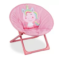 Wyposażenie pokoiku dziecięcego - Relaxdays Moonchair dziecięce składane krzesło księżycowe do wewnątrz i na zewnątrz, dziecięce składane krzesło składane, jednorożec, wys. x szer. x gł.: 48 x 51 x 48 cm, różowe, 1 sztuka - miniaturka - grafika 1
