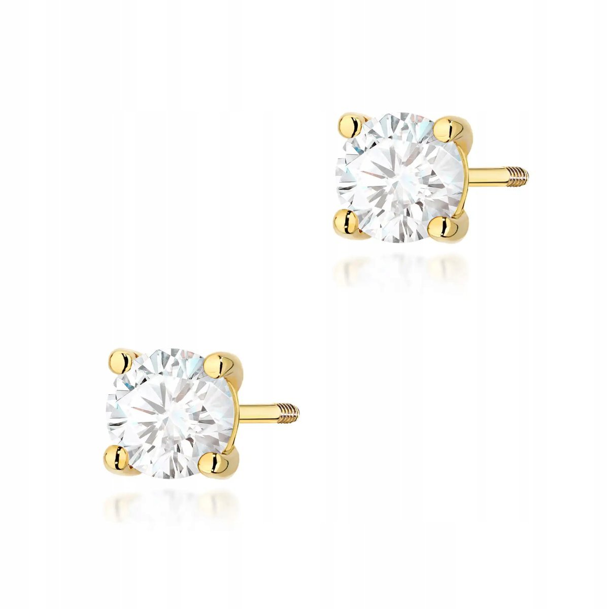 Kolczyki złote damskie 585 sztyfty zakręcane diament laboratoryjny 0.70ct