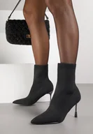 Botki damskie - Czarne Skarpetkowe Botki Vices na Ozdobnej Szpilce ze Szpiczastym Noskiem Temire - miniaturka - grafika 1