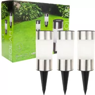 Lampy ogrodowe - LAMPA OGRODOWA 3SZT./KPL LED SOLARNA INOX GRUNTOWA WBIJANA SŁUPEK SOLAR - miniaturka - grafika 1
