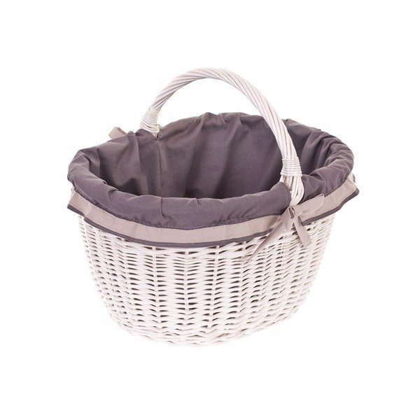 Wiklinowy Kosz na Zakupy Wybielany Obszyty tkaniną 44x31 H21/35 cm