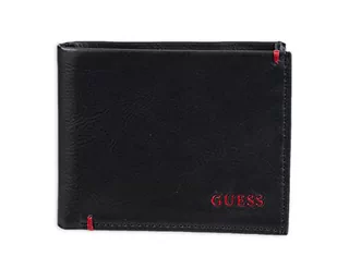 Guess Męski skórzany portfel Slim Bifold wąski, Julian czarny/czerwony, jeden rozmiar - Portfele - miniaturka - grafika 1