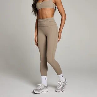 Damskie legginsy z zakładką w pasie z kolekcji Studio MP – Light Taupe - XXL - Legginsy - miniaturka - grafika 1