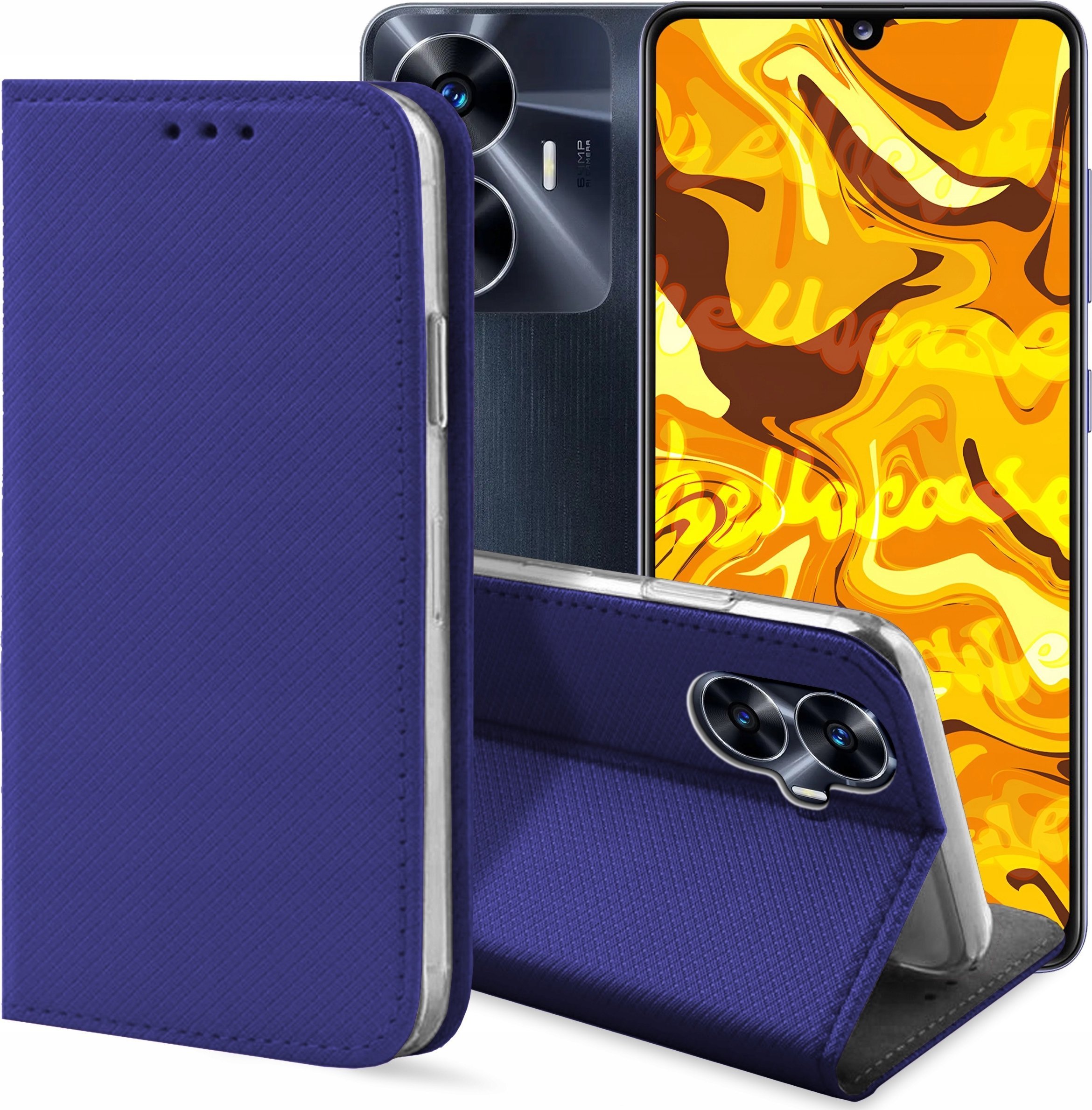 ETUI Z KLAPKĄ DO REALME C55 GRANATOWE ZAMYKANE MAGNETYCZNE KABURA CASE