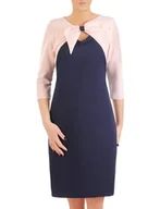 Sukienki - Prosta, dwukolorowa sukienka z ozdobną kokardą na dekolcie 32362 - ModBiS - miniaturka - grafika 1