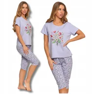 Piżamy damskie - PIŻAMA DAMSKA DWUCZĘŚCIOWA MORAJ KRÓTKI RĘKAW SPODNIE 3/4 KWIATY - L - miniaturka - grafika 1