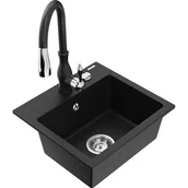 Zlewozmywaki z baterią - Mexen Milo zlewozmywak granitowy 1-komorowy z baterią kuchenną Savita, czarny - miniaturka - grafika 1