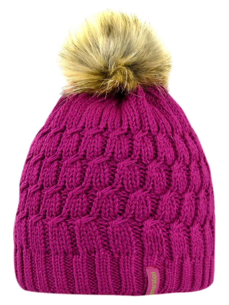 Dziewczęca czapka z futrzanym pomponem różowa Doll r.55