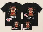 Gadżety dla niej i dla niego - Czarna świąteczne koszulki dla rodziny 2+2 z imionami - miniaturka - grafika 1