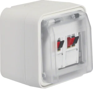 Berker W.1 Berker Gniazdo głośnikowe podwójne z pokrywą, kompletne, IP55, biały - Gniazdka elektryczne - miniaturka - grafika 1