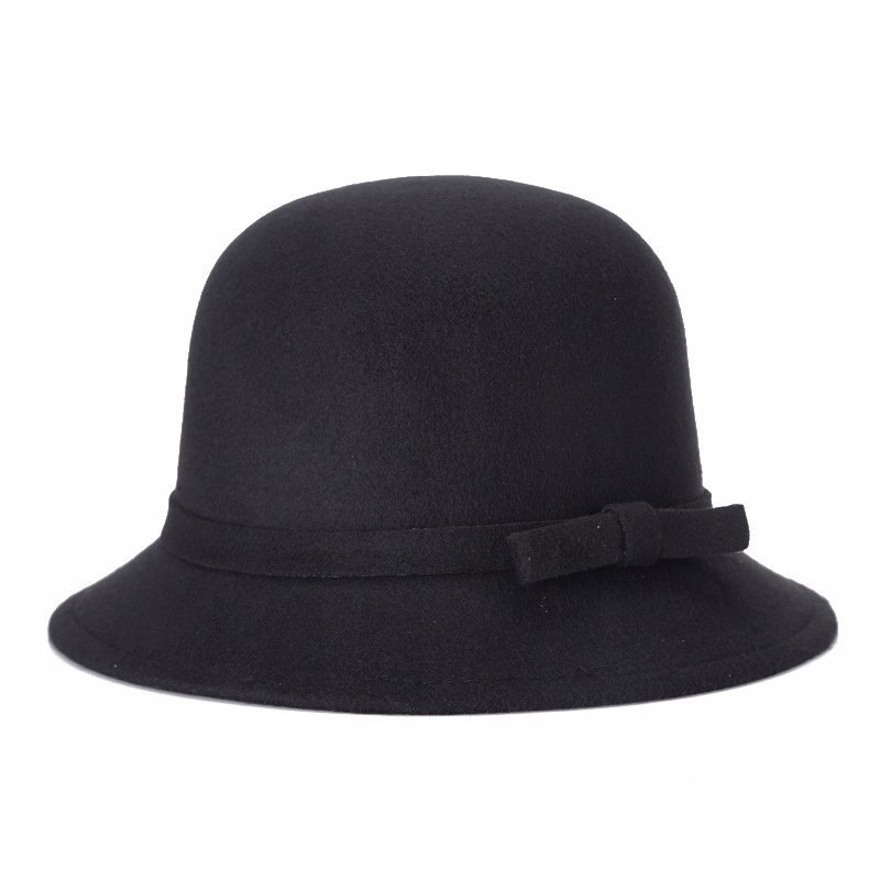 czarny KAPELUSZ damski typu BUCKET elegancki CYLINDER do płaszcza szykowny