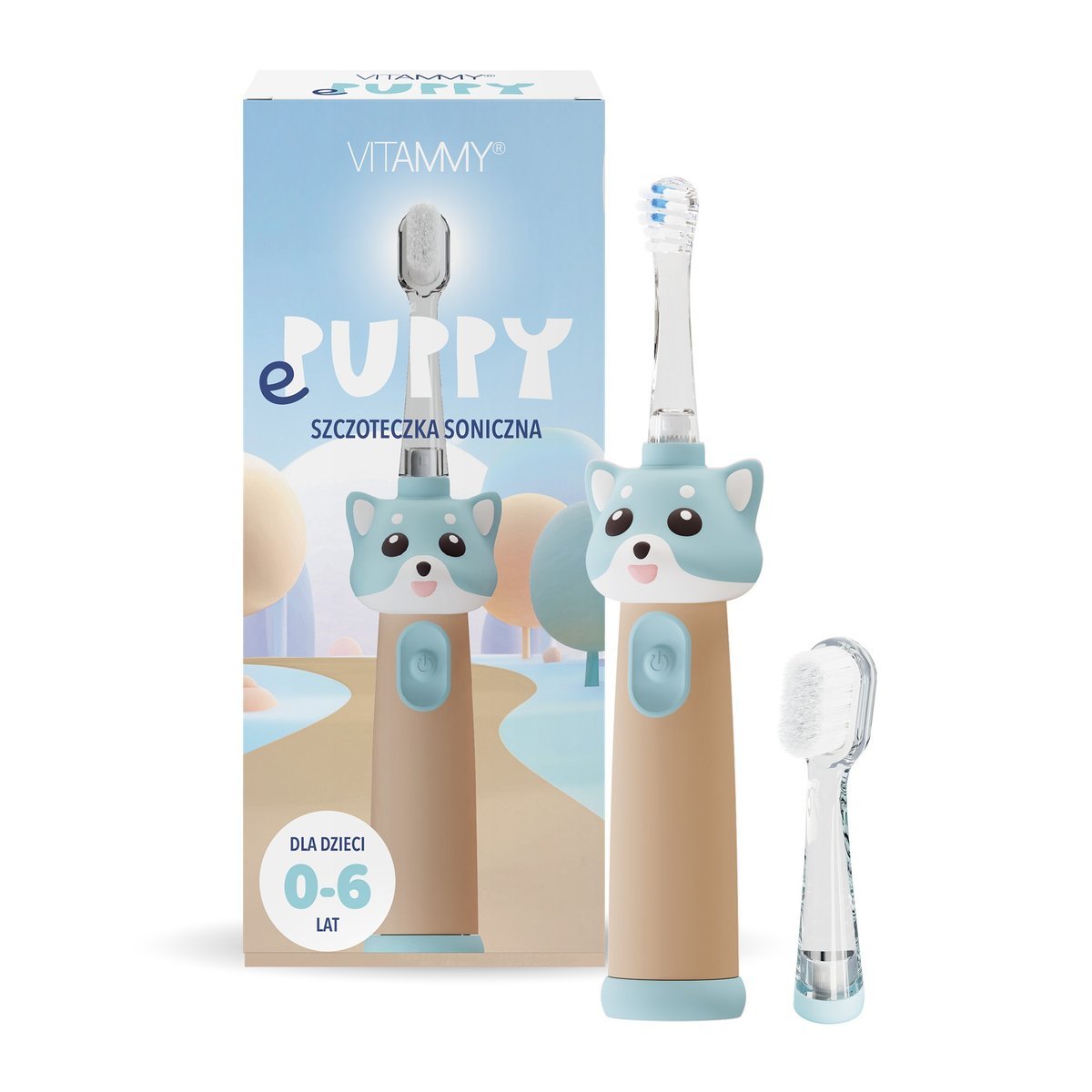 VITAMMY ePUPPY Szczoteczka soniczna do zębów dla dzieci 0-6, dwie końcówki, niebieska