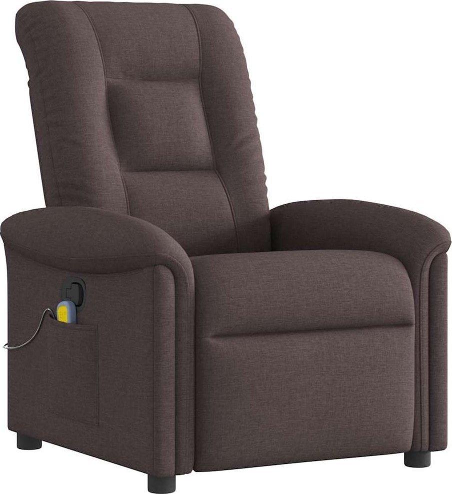 Rozkładany fotel masujący, ciemnobrązowy, obity tkaniną