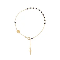 Bransoletki - Bransoletka Złota 585 Różaniec Czarny z Krzyżykiem i Medalikiem - miniaturka - grafika 1