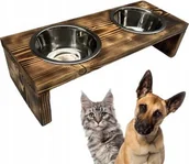 Miski dla psów - QLS STOJAK PODWÓJNY NA MISKI DLA PSA KOTA DREWNIANY M - miniaturka - grafika 1