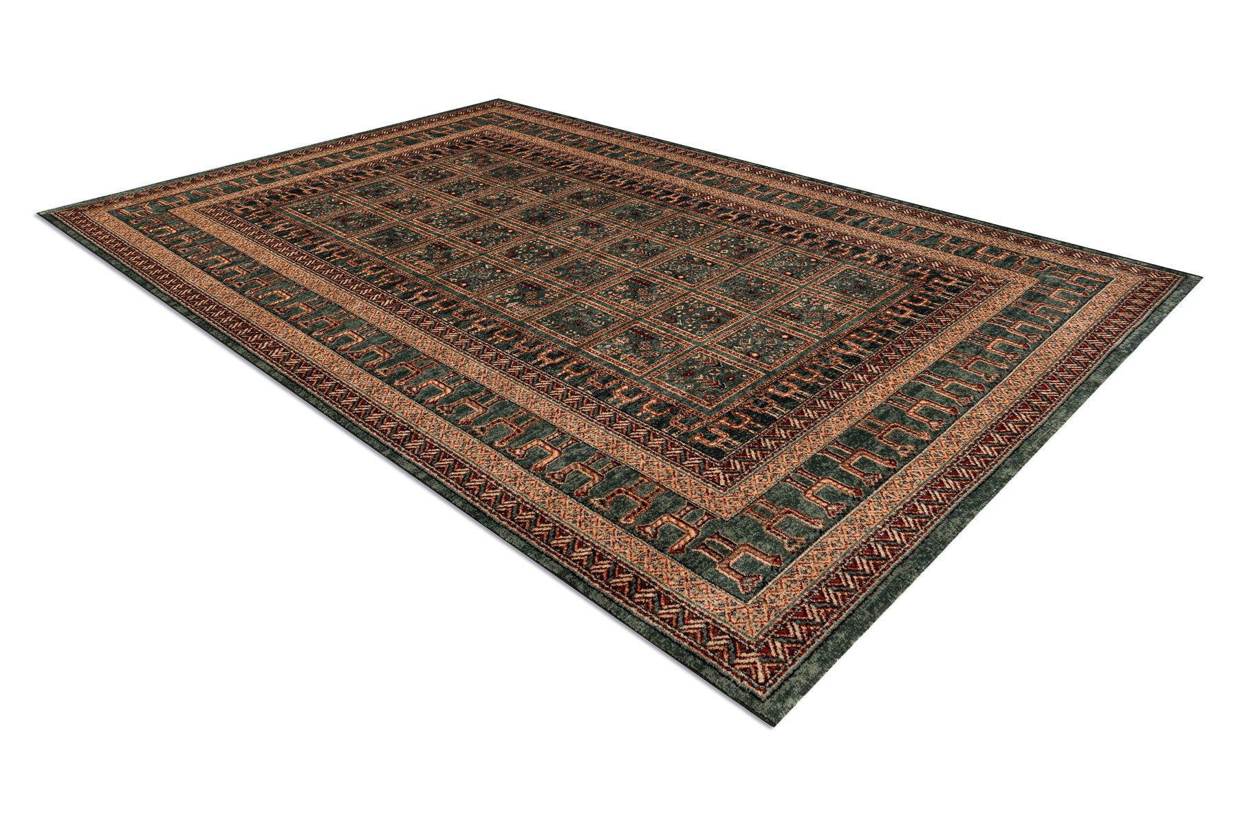 Dywan wełniany KASHQAI 4349 400 orientalny, ramka zielony 120x170 cm