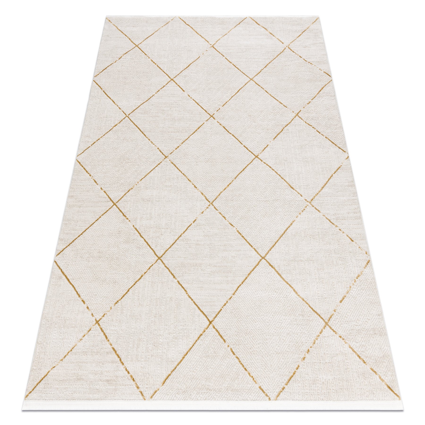 Dywan DUKE 51245 krem / złoty - Kratka, strukturalny, bardzo miękki, frędzle beżowy 180x270 cm