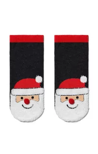 Skarpetki męskie - Święty Mikołaj bawełniane krótkie skarpetki świąteczne z puszystą nicią i pomponem, Kolor czarny-wzór, Rozmiar 42-45, Conte - grafika 1