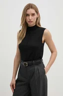 Swetry damskie - Calvin Klein kamizelka z domieszką jedwabiu kolor czarny lekki z półgolfem K20K207568 - miniaturka - grafika 1
