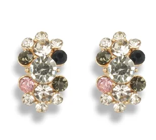 Klipsy do uszu złote z kolorowymi cyrkoniami - Kolczyki - miniaturka - grafika 1