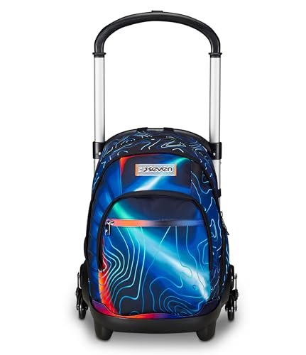 Seven Wózek szkolny Flex 3-kołowy, niebieski, Mapset Boy, 3 w 1, potrójne zastosowanie, plecak z odpinanym wózkiem, kieszenią na butelkę i system crossovera, plecak szkolny podróżny, dla dzieci,