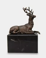 Figurki dekoracyjne - Leżący Jeleń Rzeźba z Brązu na Podstawie z Marmuru - miniaturka - grafika 1
