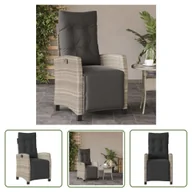 Fotele i krzesła ogrodowe - The Living Store Rozkładany fotel ogrodowy z podnóżkiem - jasnoszary polirattan - Krzesło Ogrodowe - miniaturka - grafika 1