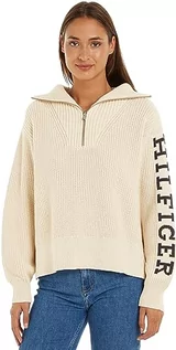 Swetry damskie - Tommy Hilfiger Damski sweter z zamkiem 1/2, klasyczny beżowy, M, Klasyczny beżowy, M - grafika 1