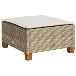 vidaXL Stołek ogrodowy z poduszką, beżowy, 63,5x56x32 cm, rattan PE - Fotele i krzesła ogrodowe - miniaturka - grafika 1