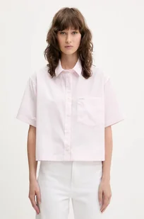 Guess Jeans koszula bawełniana damska kolor różowy relaxed z kołnierzykiem klasycznym W5GH98 WH7Q1 - Koszule damskie - miniaturka - grafika 1