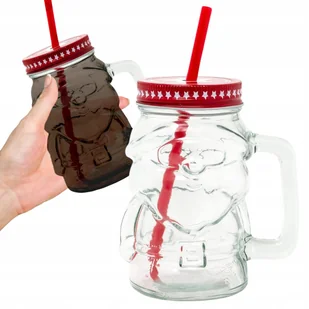 Szklana Butelka Świąteczna Mikołaj 300ml Szklanka Mikołajki Ze Słomką Słoik - Zabawki kreatywne - miniaturka - grafika 1