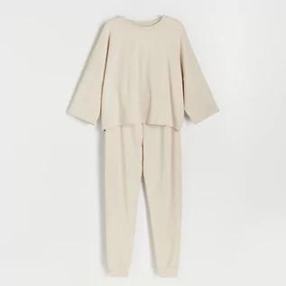Piżamy damskie - Reserved Reserved - Bawełniana piżama - Kremowy - grafika 1