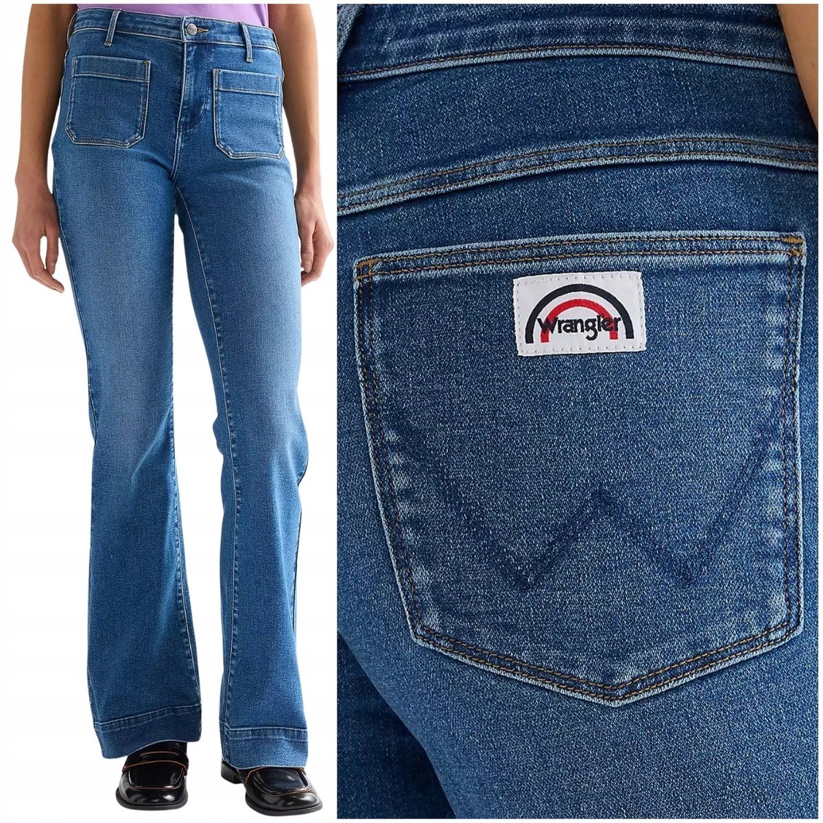 Wrangler FLARE high Raven wysokie damskie spodnie jeansowe dzwony W27 L34