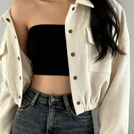 Kurtki damskie - TEMU Elegancka damska kurtka sztruksowa Jednolity , długi rękaw, kieszenie, zapinana na guziki, regularny krój, od stylu casual do semi-formal, - miniaturka - grafika 1