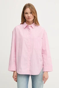 Tommy Hilfiger koszula bawełniana damska kolor różowy relaxed z kołnierzykiem klasycznym WW0WW45892 - Koszule damskie - miniaturka - grafika 1
