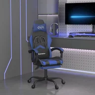 Fotele gamingowe - Lumarko Fotel gamingowy z podnóżkiem, czarno-niebieski, sztuczna skóra - miniaturka - grafika 1