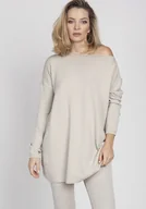 Bluzy damskie - Dzianinowa bluza, SWE169 beż MKM - miniaturka - grafika 1