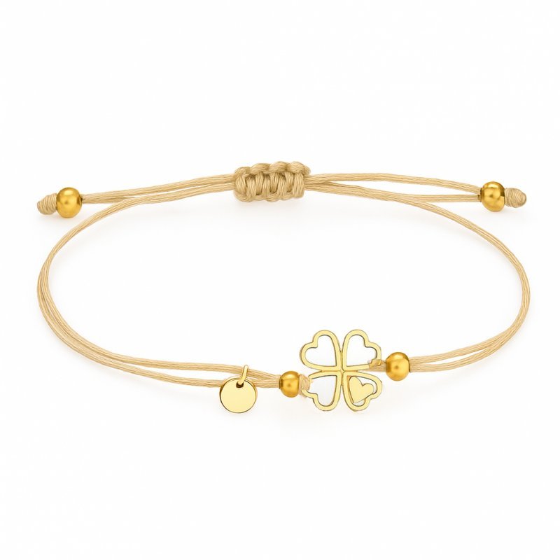 Bransoletka na rękę stal chirurgiczna pozłacana KONICZYNA, kremowa na sznurku BST1553K