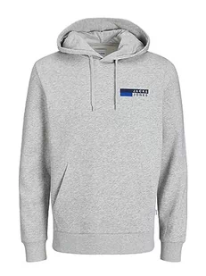 Bestseller A/S Męska bluza z kapturem Jjecorp Logo Sweat Hood Play Noos, Biały melanż/nadruk: P4 mały nadruk, XXL - Bluzy męskie - miniaturka - grafika 1