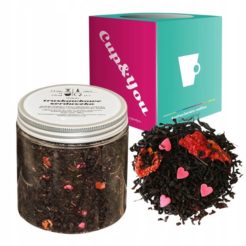 Czarna herbata TRUSKAWKOWE SERDUSZKO czerwona porzeczka truskawki 100g - sypana liściasta herbata PREMIUM na prezent upominek podarunek Cup&You