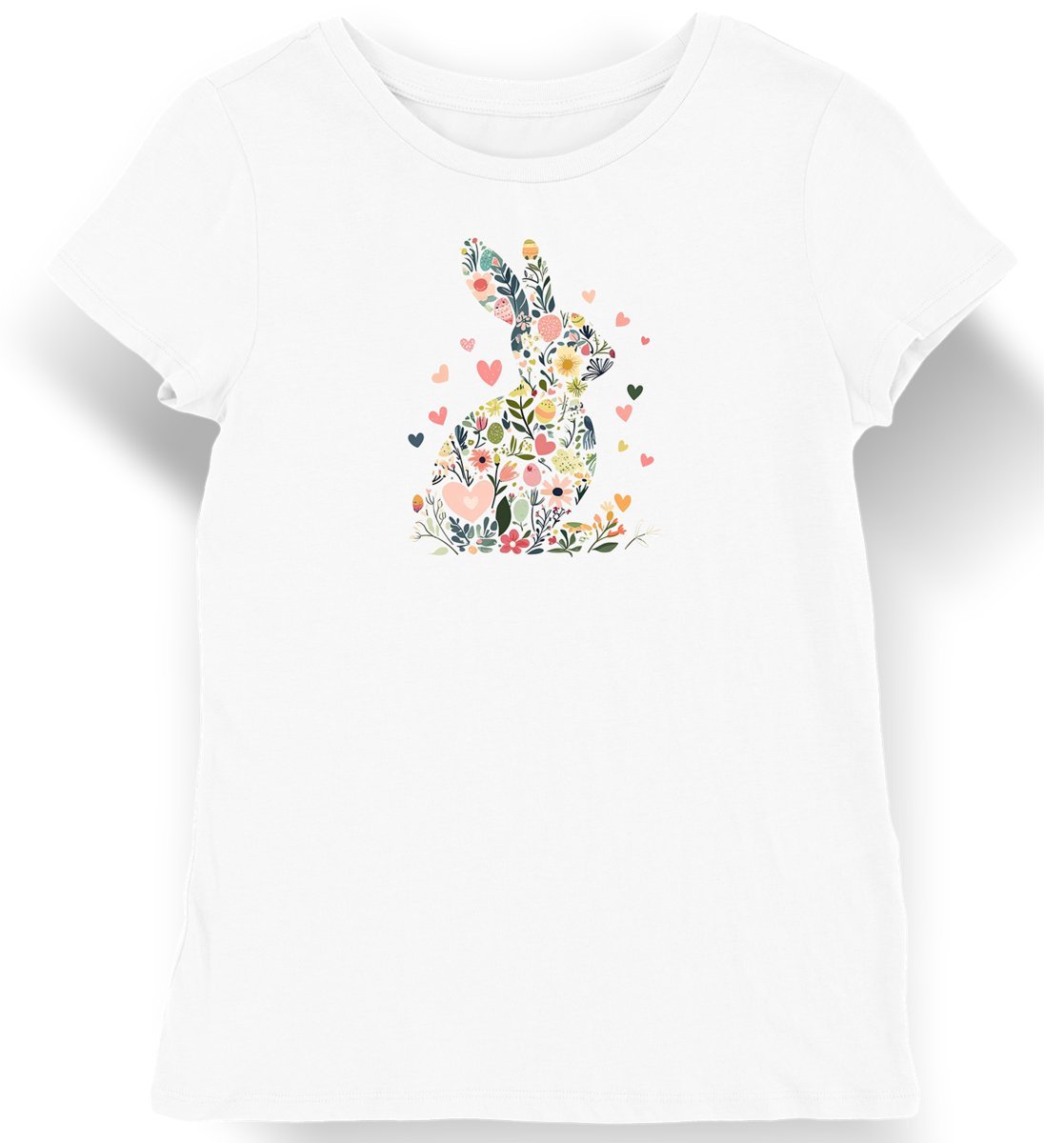 Koszulka damska królik kwiatki i serduszka biała S