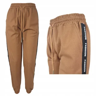 Spodnie Dresowe Damskie Joggery Wygodne Z Ściągaczami Luźne S/M Brąz 36 - Spodnie damskie - miniaturka - grafika 1