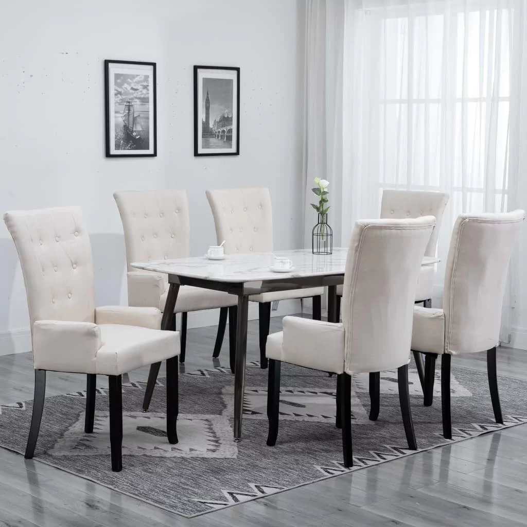 vidaXL Krzesła jadalniane z podłokietnikami, 6 szt., beżowe, tkanina