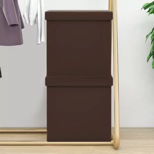 Lumarko Składane stołki ze schowkiem, 2 szt., brązowe, PVC - Taborety i hokery - miniaturka - grafika 1